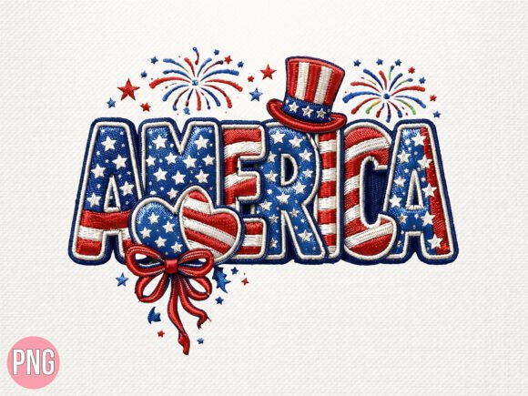 America Embroidery 4th of July USA PNG
