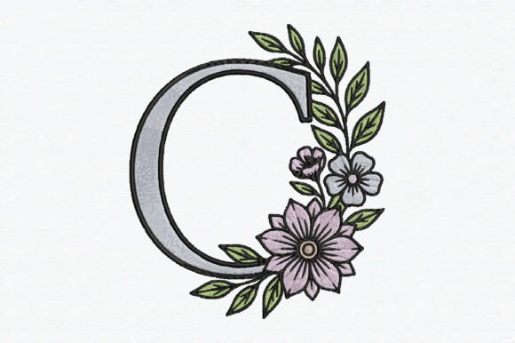 C Floral Alphabet Embroidery Design