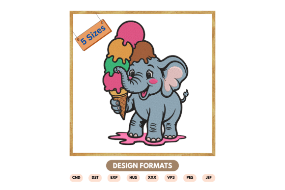 Cute Elephant Summer Embroidery Design