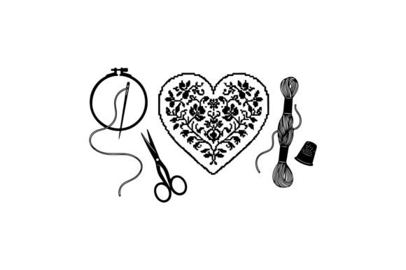 Embroidery Heart Design with Scissors an