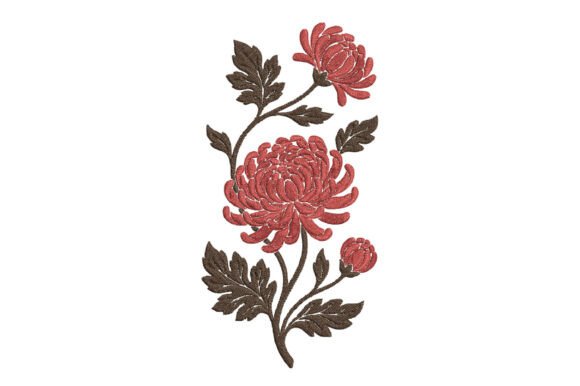 Embroidery Red Chrysanthemum Design