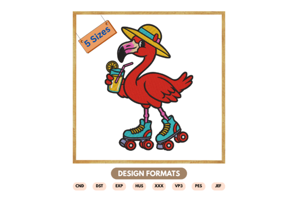 Flamingo Roller Skating Embroidery File