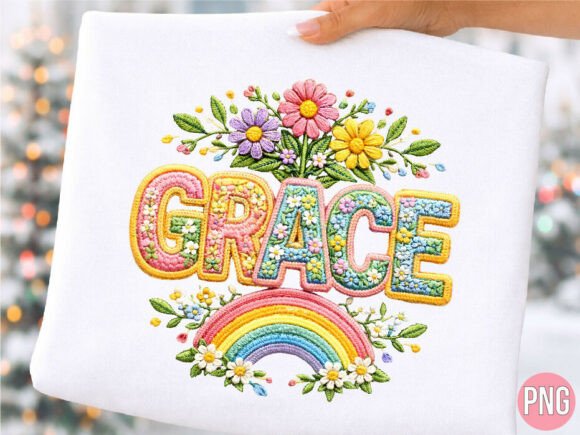 Grace Floral Embroidery Rainbow Name PNG