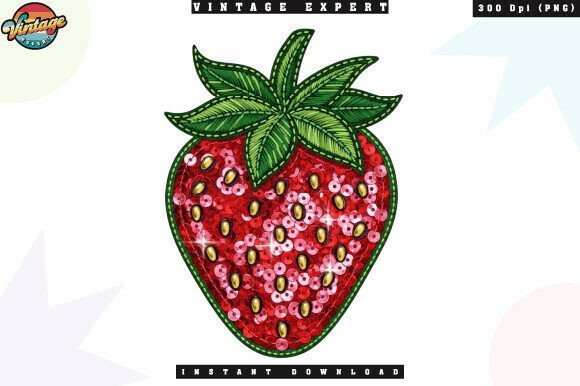 Sparkly Strawberry Sequin Embroidery PNG