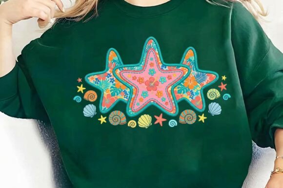 Tropical Starfish Embroidery Style PNG