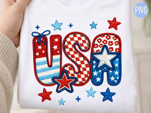 USA Embroidery Style Patriotic Star PNG