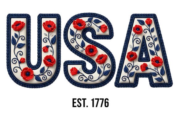 USA Est 1776 Floral Rope Embroidery PNG