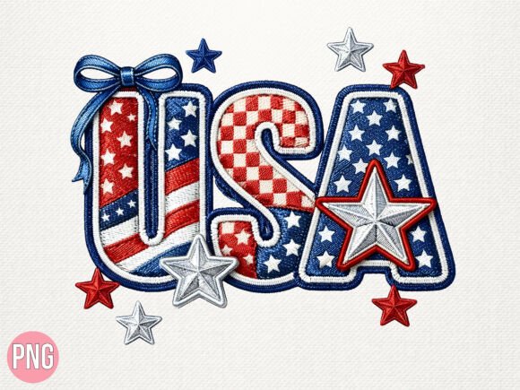 USA Patriotic Embroidery Style Shirt PNG